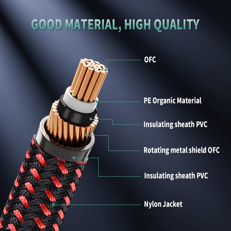 OTraki 6 FT Guitar Cables 2 Pack Instrument Cable Electric Guitar Cord 1/4 Inch Straight to Right Angle 6.35mm Bass Guitar Cable for Amp Bass Guitar Keyboard Red & Green - Image 3